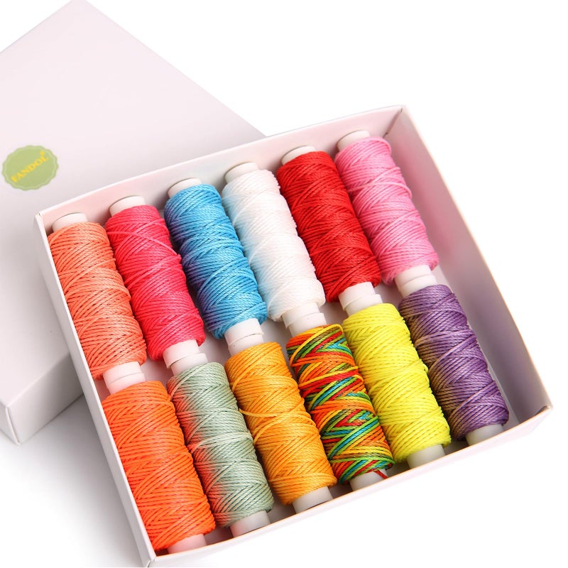 FANDOL Waxed Cords Polyester Leather Sewing Thread Wax Strings for Macrame, DIY Bracelets, Handcraft or Leather Projects (12 Bright Colors) - Image 2